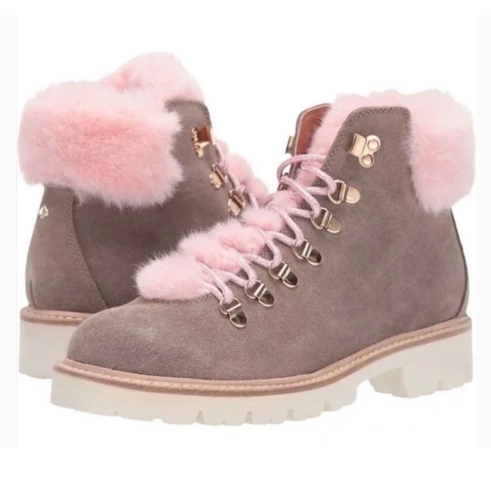 NEW Kate Spade Aspen Boot with Pink Faux Fur Trim Size 7